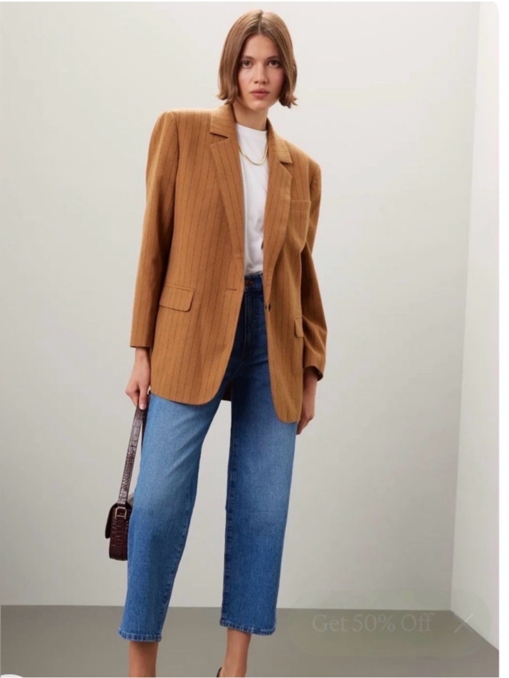 Madewell oversized pinstripe blazer camel & black